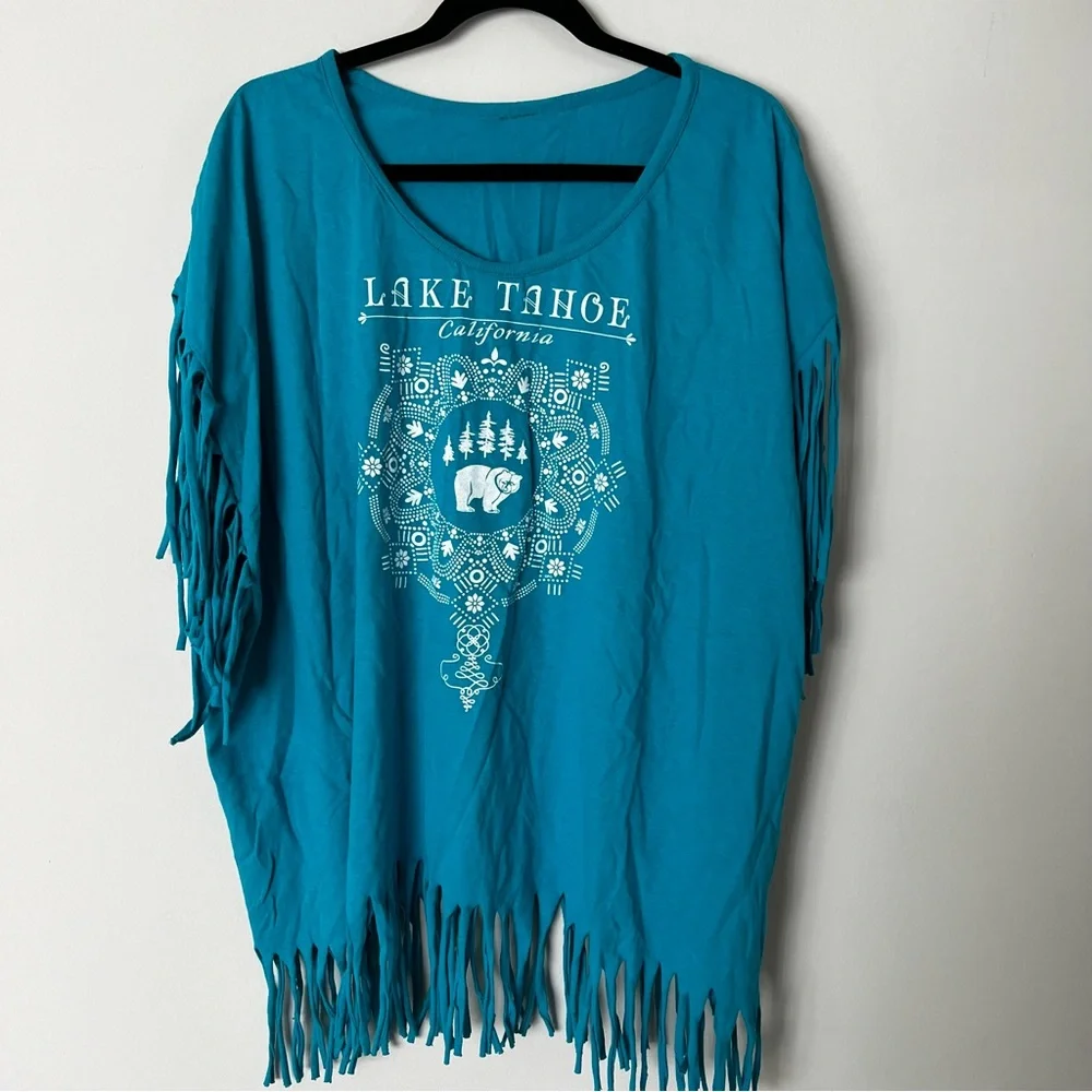 Vintage Lake Tahoe Fringe Cut Oversized Top - Picture 1 of 6